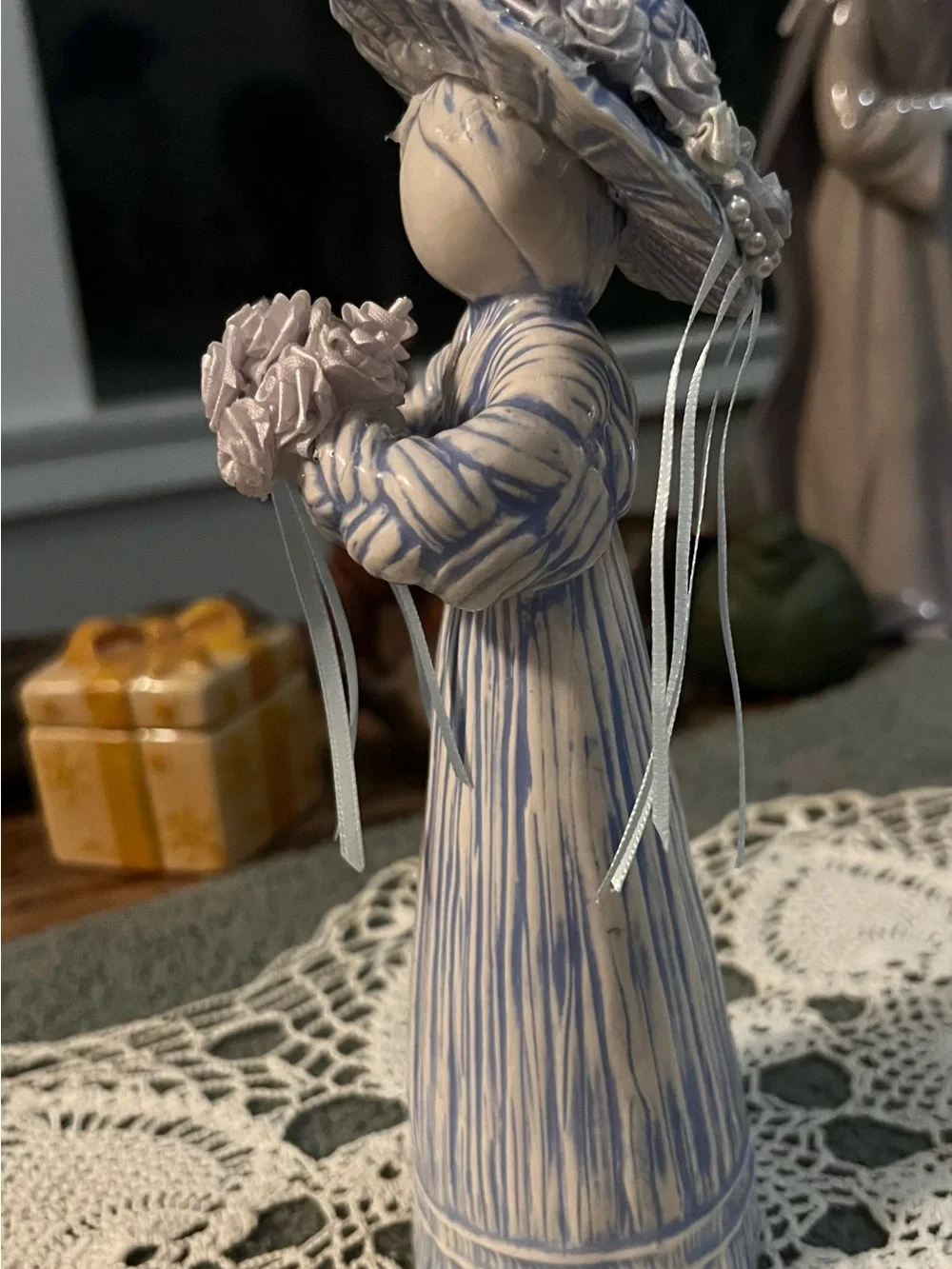 Vintage Ceramic Amish Figurine with Bouquet